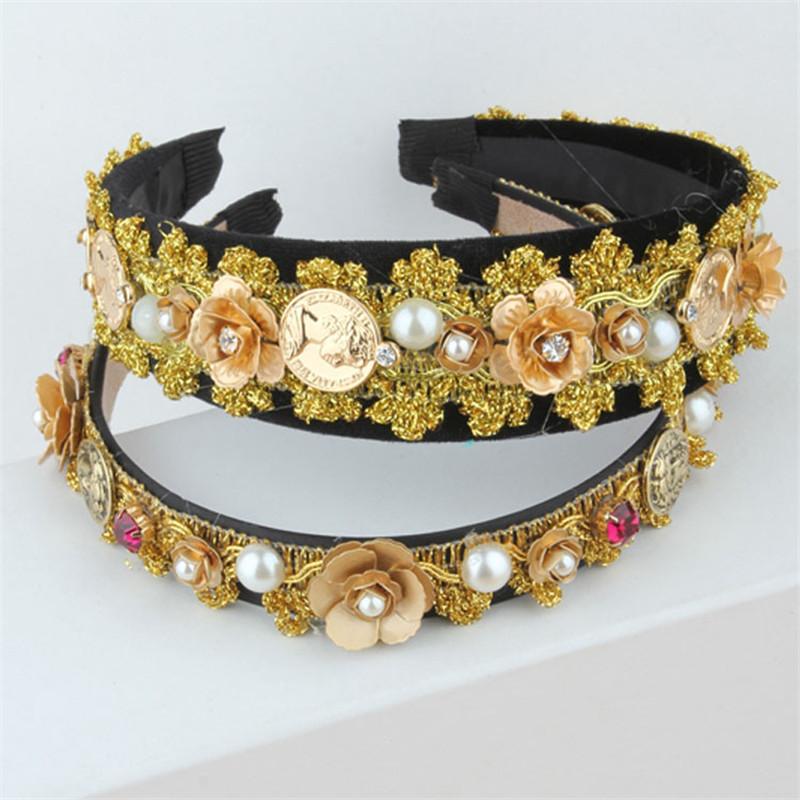 New Baroque Golden Coin Lace Hair Jewelry Accessories Flower Pearl Headbands Female Wedding Party Crystal Headwear Bridal Tiara
New Baroque Golden Coin Lace Hair Jewelry Accessories Flower Pearl Headbands Female Wedding Party Crystal Headwear Bridal Tiara