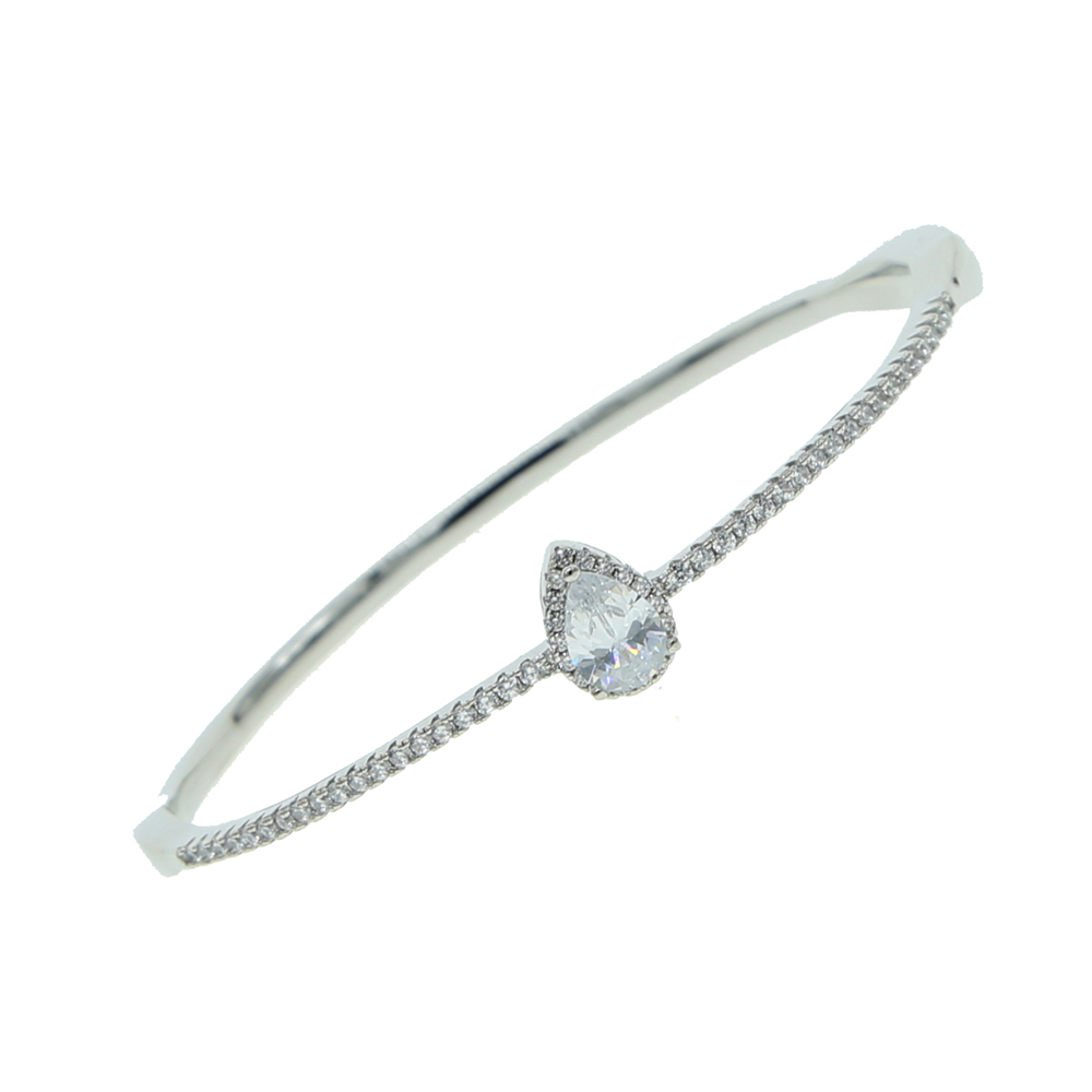 Trendy Silver color 5A Sparking bling bling cubic zirconia cz fashion jewelry geometric tear drop rectangle cz bangle bracelet Elegant Gift