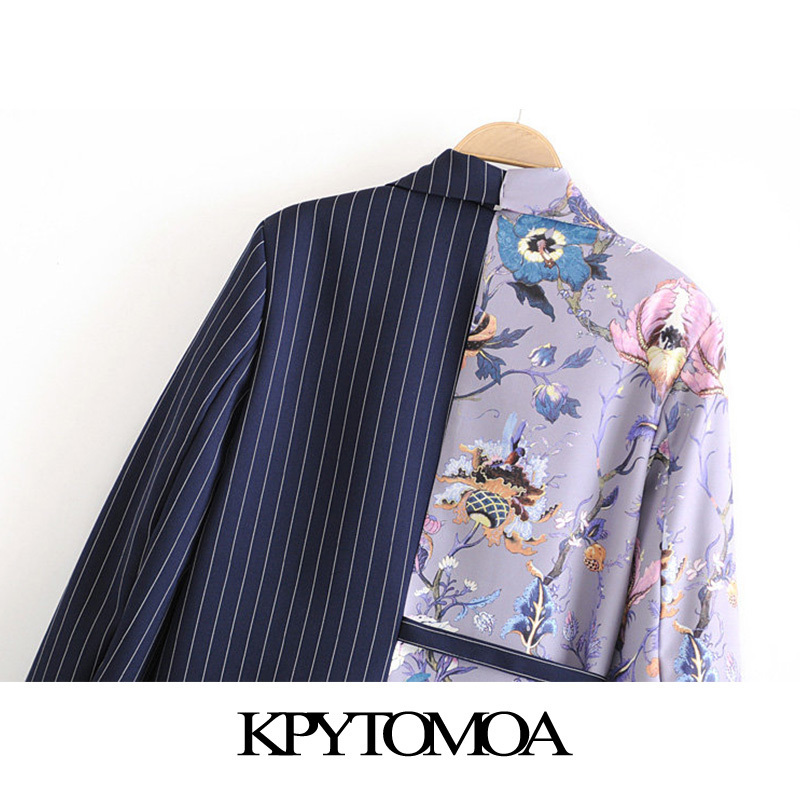 KPYTOMOA Women Fashion Office Wear Floral Print Patchwork Blazer Coat Vintage Pockets With Belt Female Outerwear Chic Tops 201106