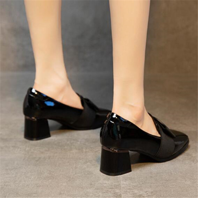 Spring Autumn Women Pumps Patent Leather Dress Shoes Square Toe High Heels Boat Shoes Square Toe Ladies Shoe Zapatos Muje