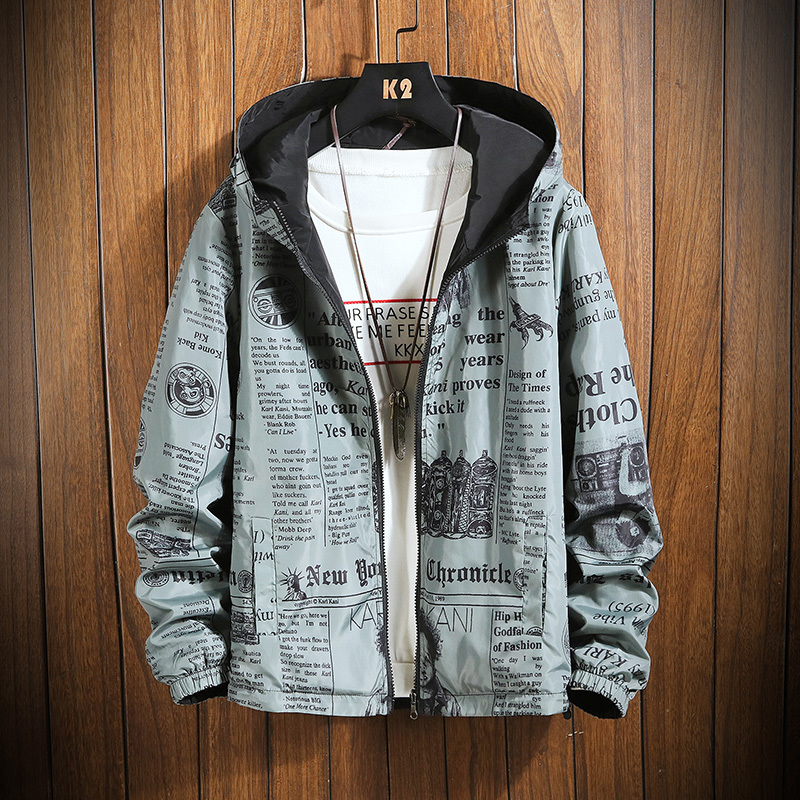 Spring Autumn Thin Windbreaker Jacket Mens Reversible Letter print street couple Jacket Coat Young Male Hooded bomber Outwear T200117