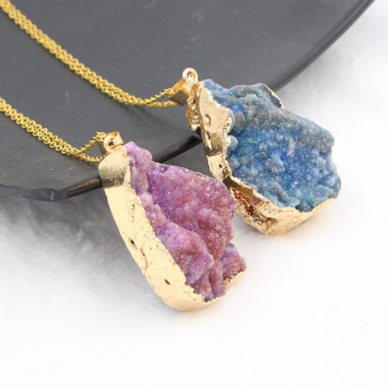 Colorful Irregularity Raw Natural Stone Pendant Necklace Jewelry for Lover Gift