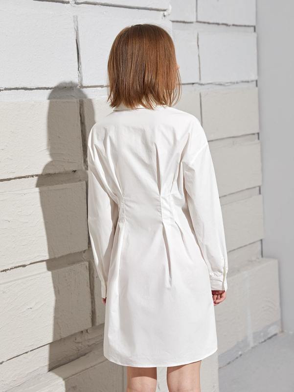 Teen Girls Solid Collared Button Up Shirt Dress SHE