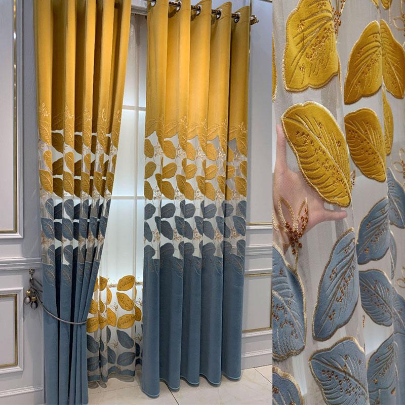 New Nordic Luxury Embroidery Leaf Velvet Curtains Hollow Half-blackout Curtains For Living Room Bedroom Villa Home Decor ZH440#4, Yellow blue tulle
New Nordic Luxury Embroidery Leaf Velvet Curtains Hollow Half-blackout Curtains For Living Room Bedroom Villa Home Decor ZH440#4, Yellow blue tulle