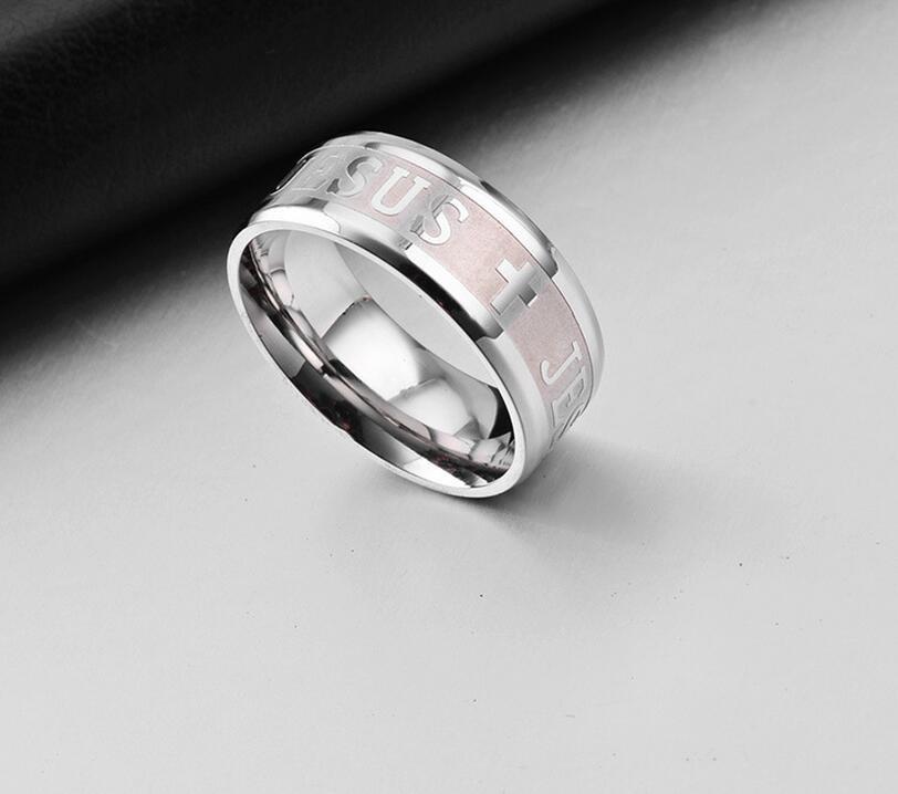 316L Titanium Stainless Steel Men Women Finger Ring Jesus Cross Rings Fashion God Religious Wedding Jewelry Engagement Couple Lovers Rings Wholesale P
