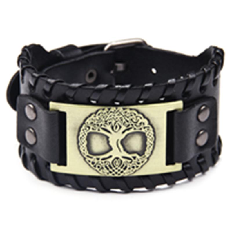 Punk Retro Tree of Life Alloy Wide Leather Men Leather Bracelet Jewelry