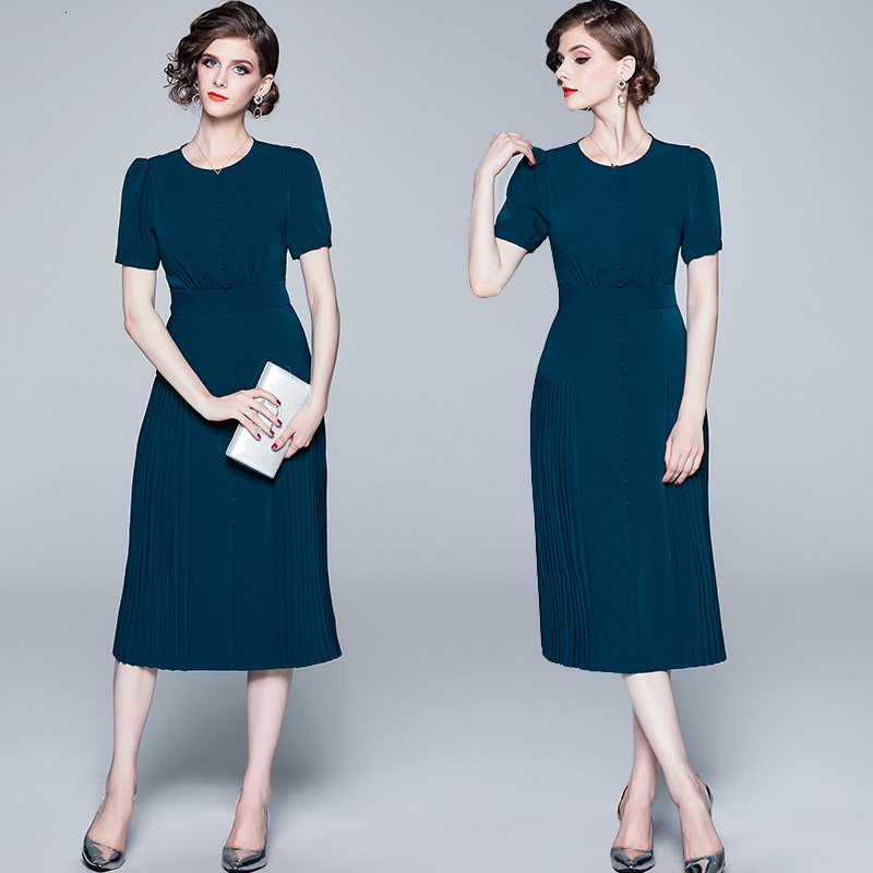 2021 New Eleagnt Solid Slim Waist Button Women Female Formal Short Sleeve O-neck Pleated Office Ladies Mid-length Vestidos F7p5, Green
2021 New Eleagnt Solid Slim Waist Button Women Female Formal Short Sleeve O-neck Pleated Office Ladies Mid-length Vestidos F7p5, Green