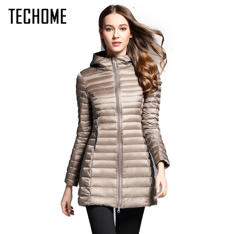 Long Down Jacket Women Winter Down Coats Ultra Light Down Jacket Quilted Hooded Coat Women Duck Downs Jacket Coat T200102