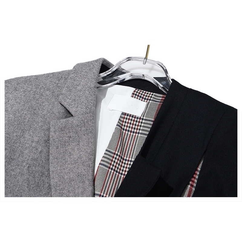 EAM Women Gray Plaid Striped Split Joint Blazer Lapel Long Sleeve Loose Fit Jacket Fashion Spring Autumn 1T134 201114