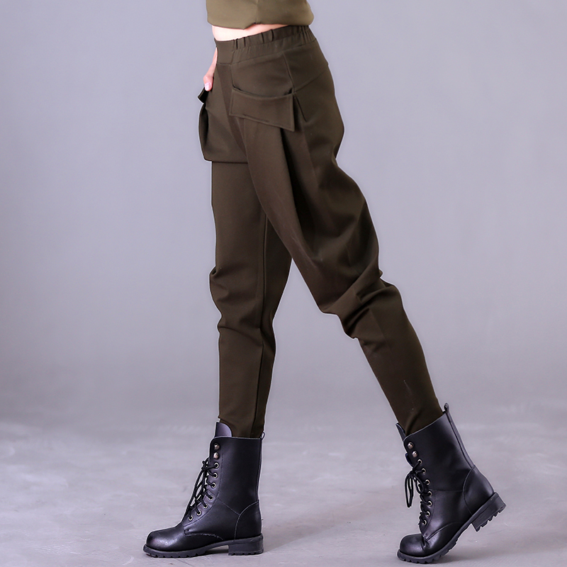 Autumn and winter harem Women's casual trousers were thin Elastic waist large size radish Pants black 201111