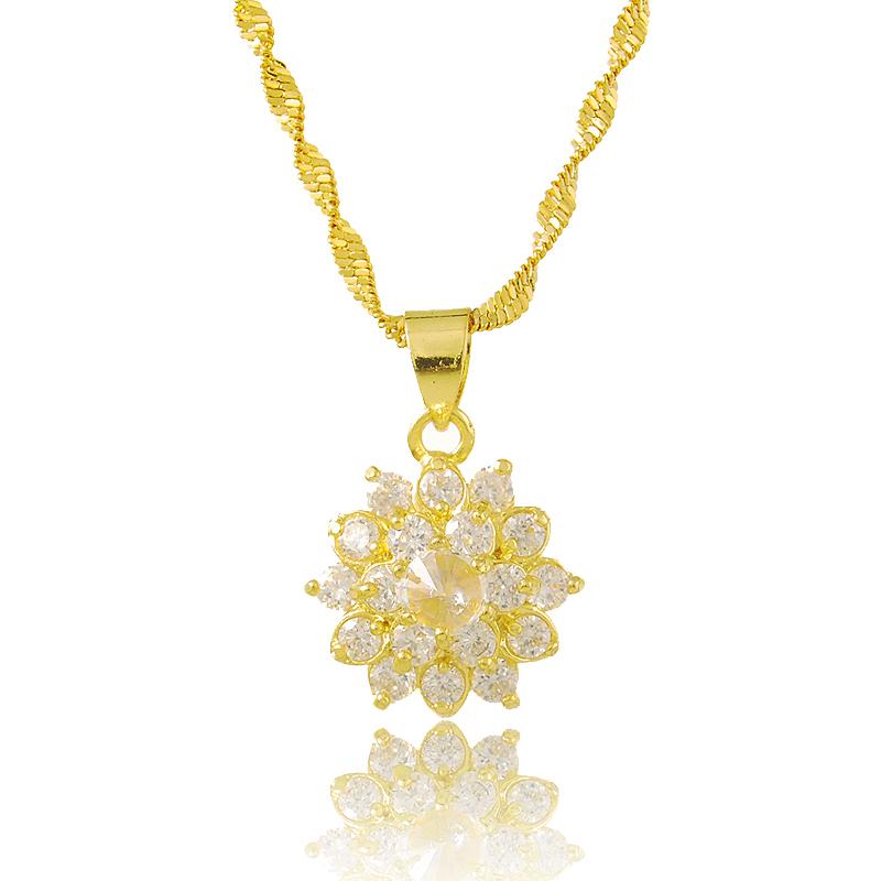 Gold-Color flower Women jewelry,24k gold GP flower & clear CZ Pendants Necklace with Water-wave chain,Wedding Necklace Jewelry
Gold-Color flower Women jewelry,24k gold GP flower & clear CZ Pendants Necklace with Water-wave chain,Wedding Necklace Jewelry