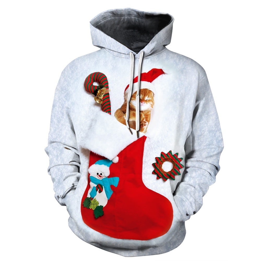 3d christmas digital print couple's Hoodie, Black