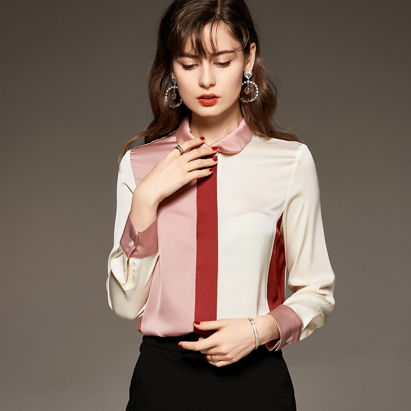 95% Silk 5% Spandex Women's Shirt Turn Down Collar Long Sleeves Color Block Fashion Blouse Camisas, White
95% Silk 5% Spandex Women's Shirt Turn Down Collar Long Sleeves Color Block Fashion Blouse Camisas, White