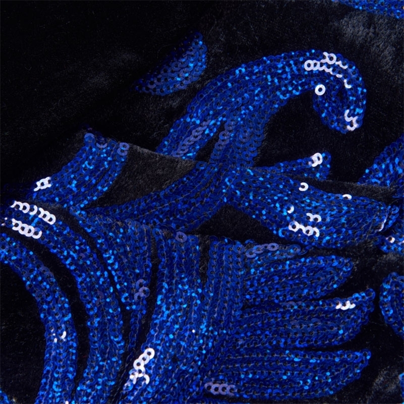 PYJTRL Series Men Royal Blue Black Velvet Floral Shiny Sequins Blazers Wedding Groom Prom Singer Slim Suit Jacket Y201026