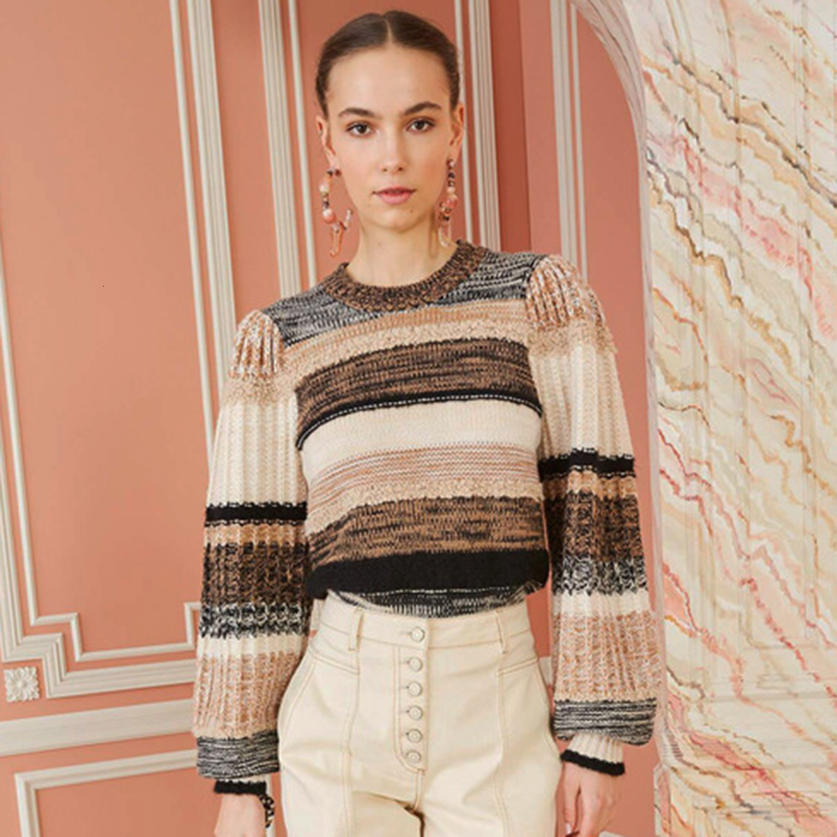 2021 New Patchwork Retro Sweater Women Autumn Winter Long Lantern Sleeve Round Neck Warm Pullover Casual Vintage Sweaters Tops J436, Multicolor 
2021 New Patchwork Retro Sweater Women Autumn Winter Long Lantern Sleeve Round Neck Warm Pullover Casual Vintage Sweaters Tops J436, Multicolor