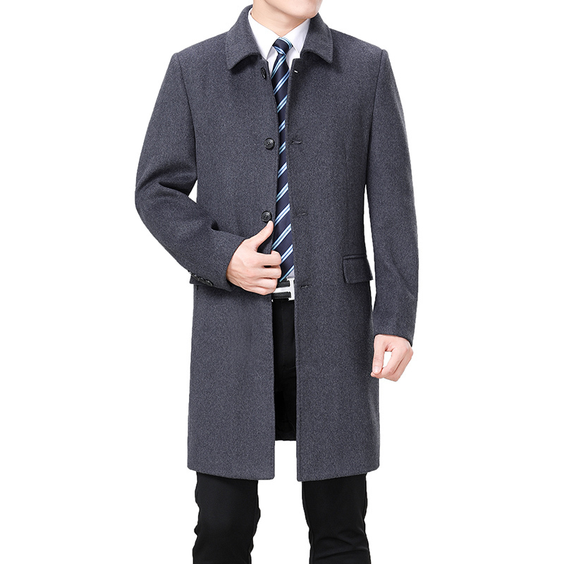 Woolen Winter Cashmere Pea Men Overcoat Long Jacket Wool Blend Coat Palto Erkek Mont Kaban 201128
