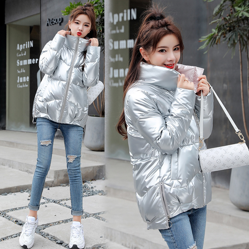 Glossy down cotton padded coat women winter women's Korean bread coat stand-up collar padded jacket women padded coat 201029
