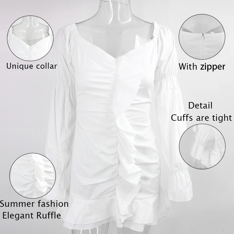 Justchicc White Summer Dress Women Pleated Bodycon zipper Club Party Sexy Dresses long Sleeve Mini Elegant Dress Vestido Bandage T200604