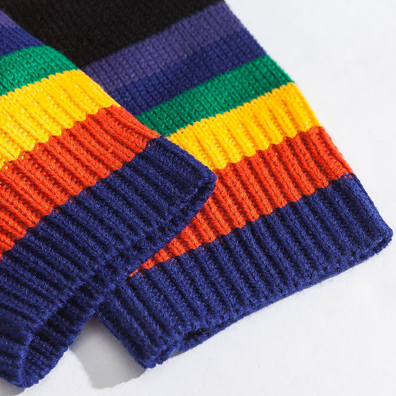 Harajuku Retro Rainbow Knitted Striped Sweater Mens Hip Hop Pullover Sweater Streetwear Male Fashion Autumn Sweater Cotton 201118