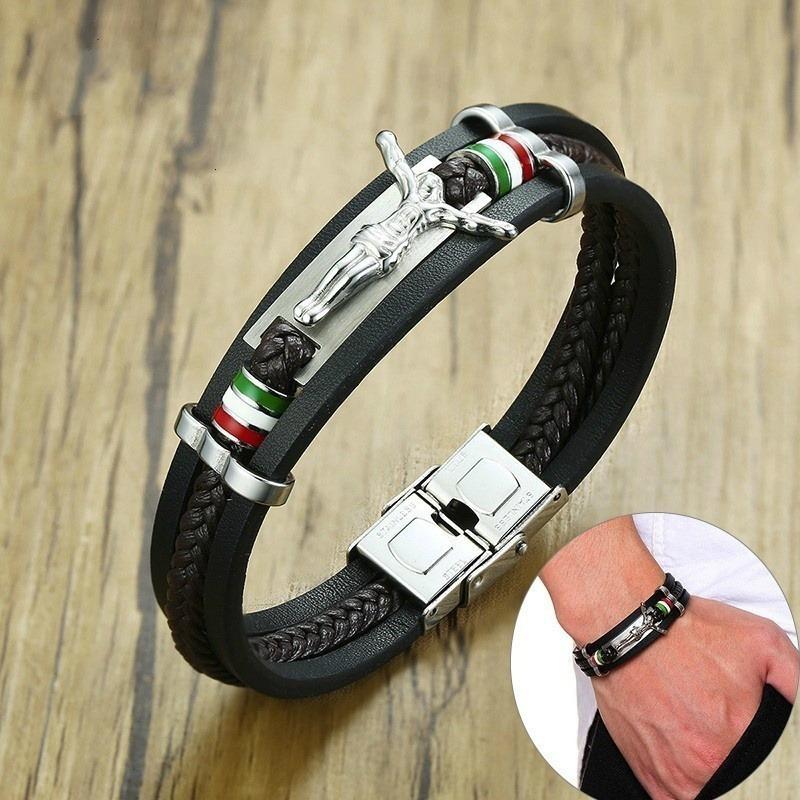 Jesus Charm Men Bracelet Layered Genuine Leather with Stainless Steel Christ Faith Wristband Bracelet
Jesus Charm Men Bracelet Layered Genuine Leather with Stainless Steel Christ Faith Wristband Bracelet