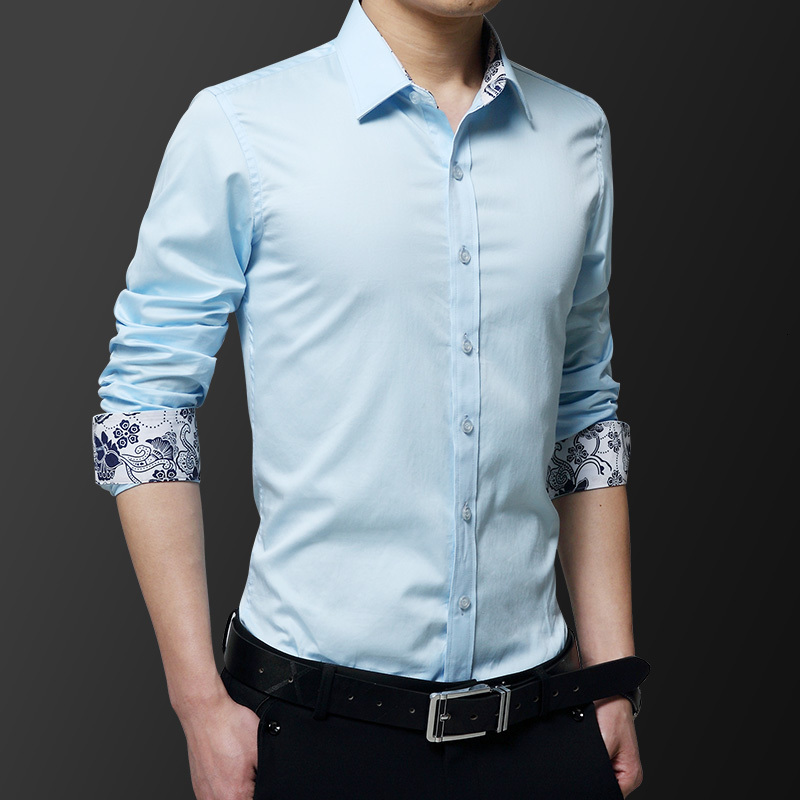 Male with Long Sleeve Fashion Thin Button Collar Work Business Size Shirt Yxfq, Gray