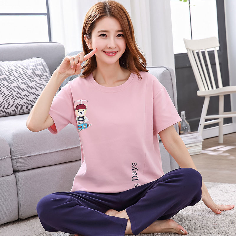 Spring short sleeve pajamas suit women Modal lovely home clothing for Ladies O-neck lounge wear Pijama girls Casual Sleepwear 210203