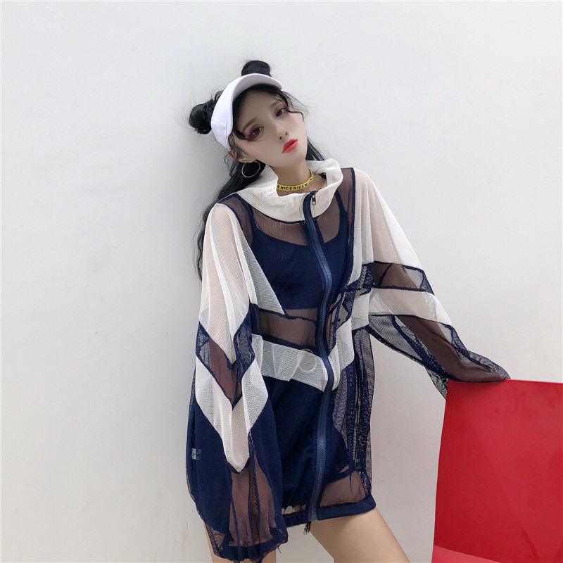perspective jacket women Oversize Streetwear Coat bomber jacket thin cardigan coat female Summer jackets Loose Harajuku Coat 201017