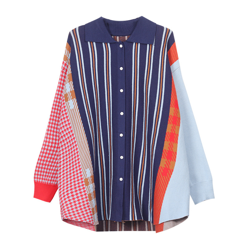 Gaganight Patchwork Knitted Women Sweater Single Breasted Vintage Cardigan Outwear Chic Spring Autumn Jumper Loose Pull Femme 201222