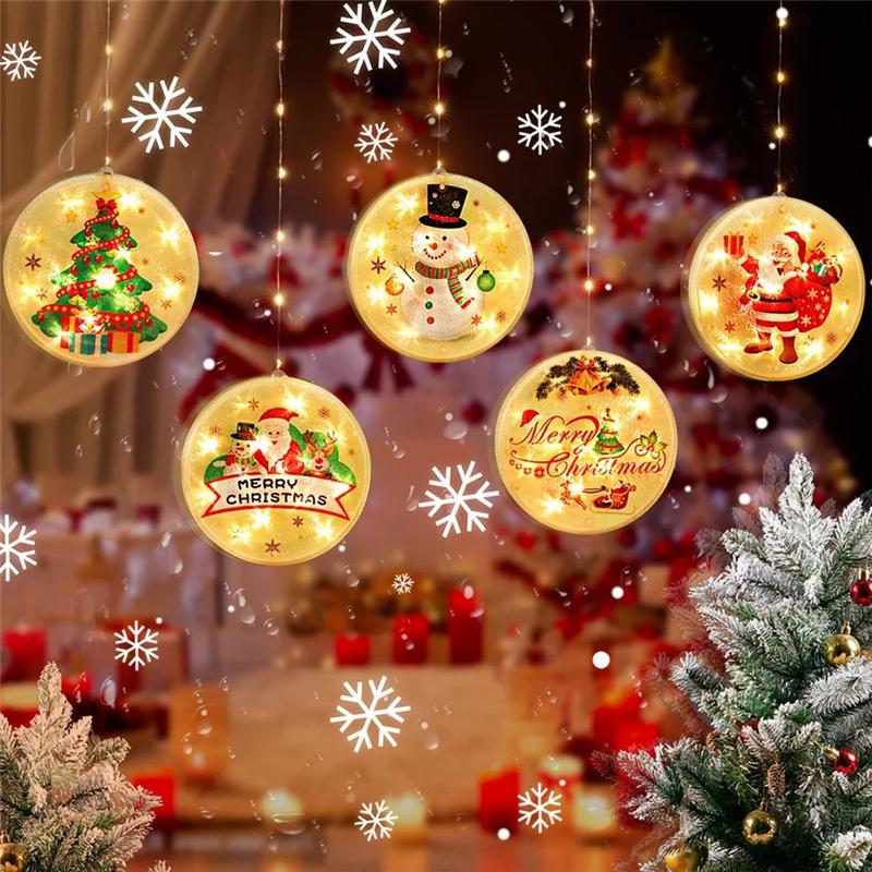 

LED string Christmas atmosphere curtain window decoration room decoration with painted hanging plate copper wire hanging suction cup