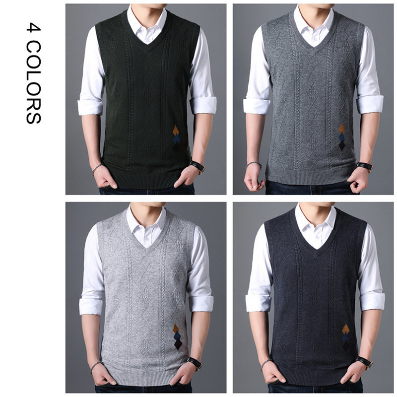 COODRONY Sweater Men V-Neck Sleeveless Vest Pull Homme Knitted Cashmere Wool Mens Sweaters Autumn Winter pullover men 91018 201224