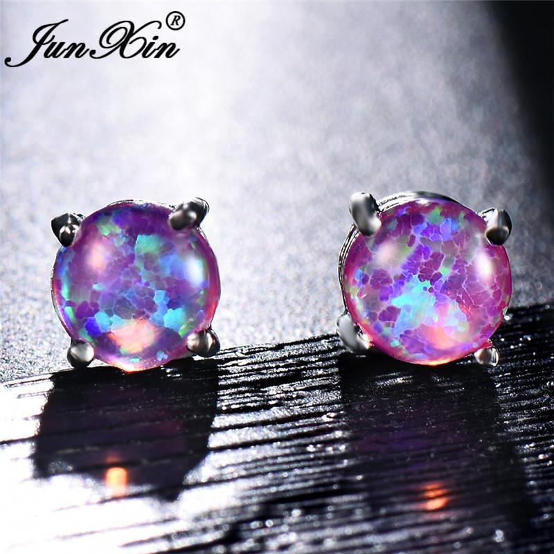 Stud JUNXIN 6MM Round Rainbow Fire Opal Earrings For Women Silver Color Purple/Blue/Pink Opals Birthstone 
Stud JUNXIN 6MM Round Rainbow Fire Opal Earrings For Women Silver Color Purple/Blue/Pink Opals Birthstone