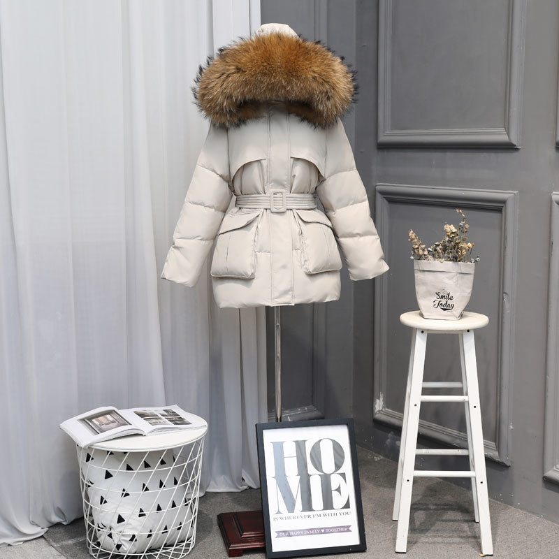 Janveny Large Natural Raccoon Fur Hooded New Women's Winter Down Jacket Female Parkas Short Duck Feather Puffer Coat 201019