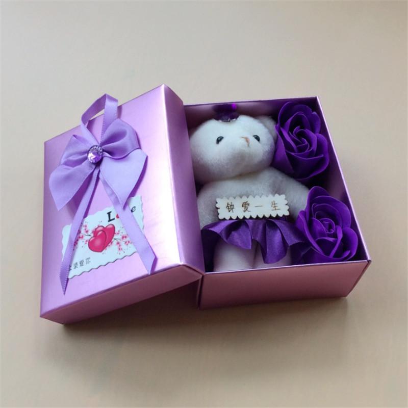 4 Colors Creative Soap Flower Bear Gift Box Valentine's Day Gift Valentines Day Decoration Rose Flower Box Present Free Shipping