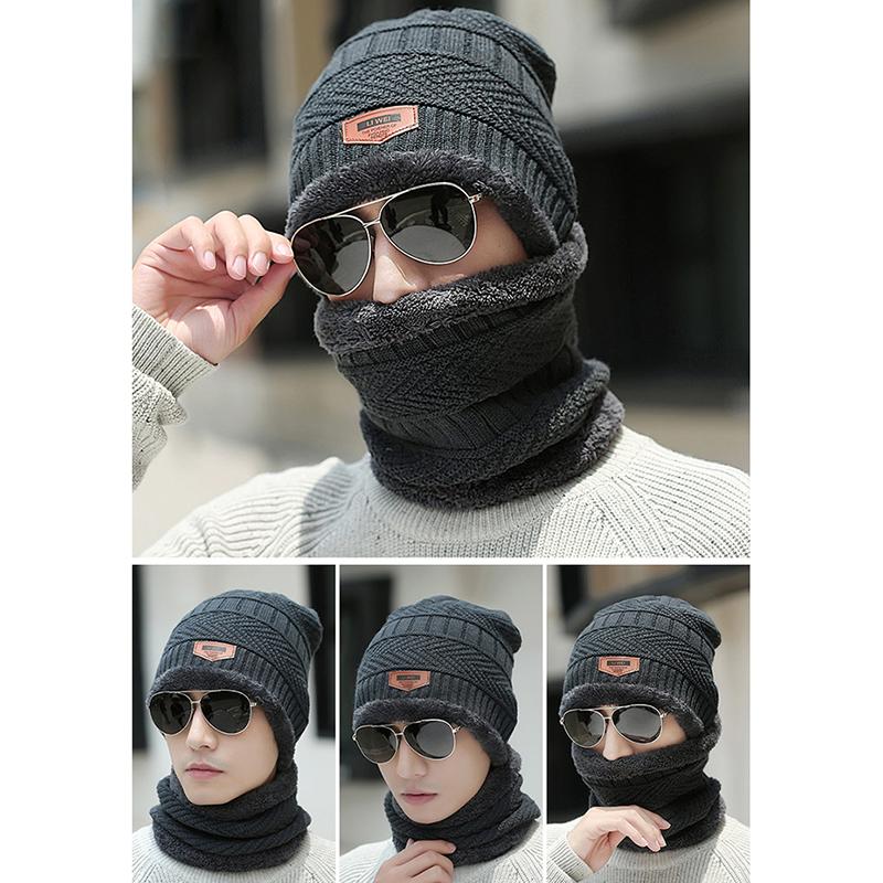 Men Autumn Winter Plush Thicken Hat+Scarf Two-piece Set Knitting Hat Women Windproof Beanies Cap Neck Warmer Velvet Thick Hat 
Men Autumn Winter Plush Thicken Hat+Scarf Two-piece Set Knitting Hat Women Windproof Beanies Cap Neck Warmer Velvet Thick Hat