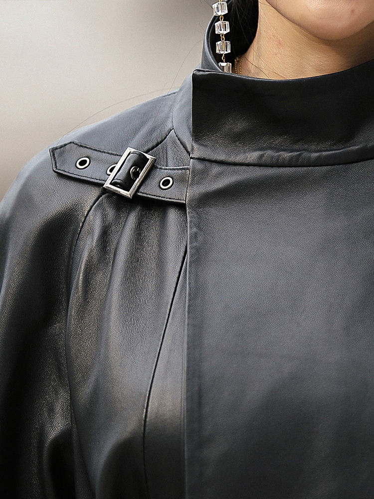 Nerazzurri black long faux leather trench coat for women belt Raglan sleeve spring autumn coat women plus size loose overcoat 201030
