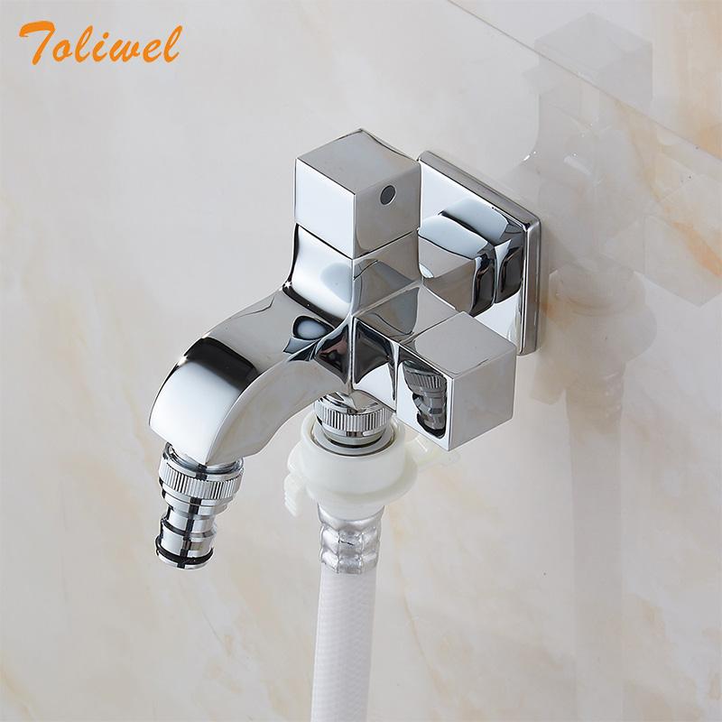 

Dual Handle Switch Double Spout Outlet Washing Machine Faucet Brass Hose Faucet Outdoor Garden Cold Water Tap Chrome Gold Black