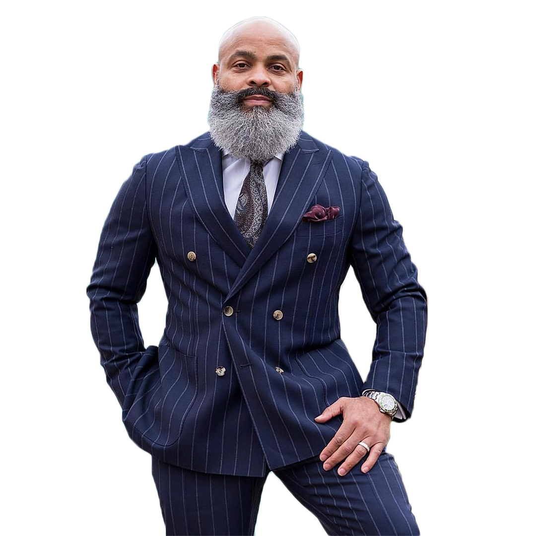 Navy Blue Striped Men Suits for Wedding Groom Tuxedo 2 Piece Custom Made Fashion Set Jacket (Jacket+Pants)