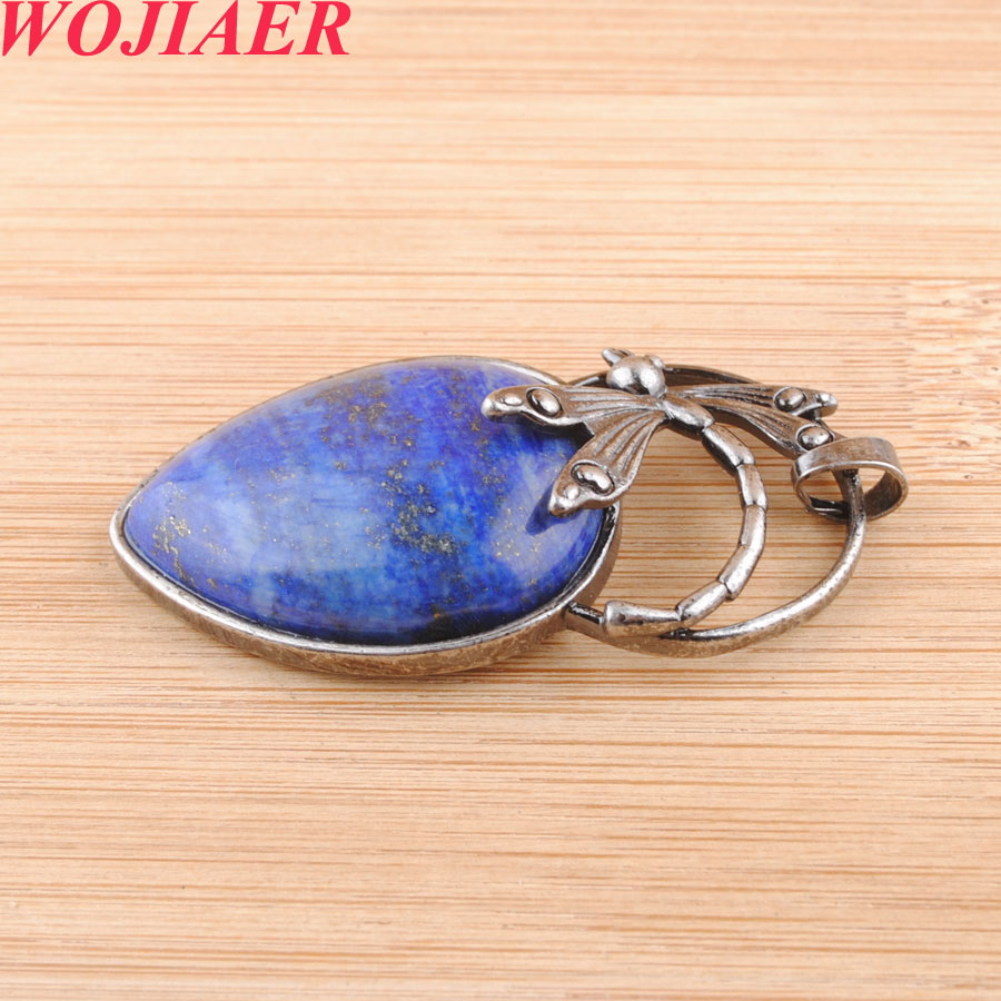WOJIAER Antique Silver Color Pendant Water Drop Natural Stones Bead Dragonfly Dangle Women Men Charms Jewelry DBO906