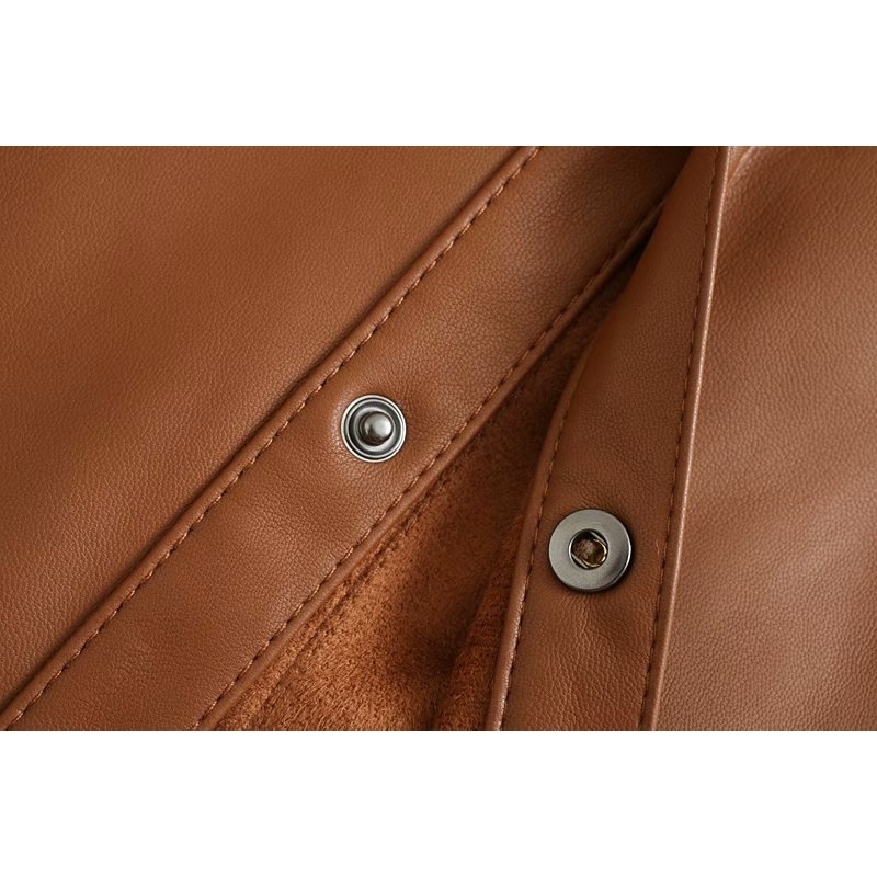 DEAT notched collar full sleeves PU leather single breasted waist belt female fashion autumn and winter jacket WN90904L 201026