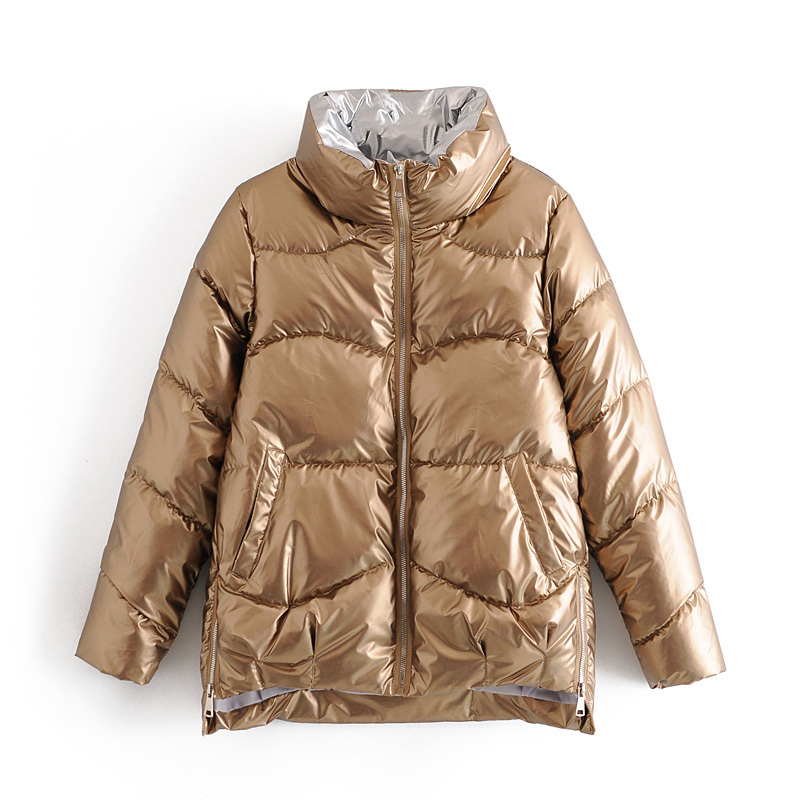 Women Winter Parkas Jackets Thick Warm Down Cotton Coats Solid Shiny Fabric Parkas Zipper Padded Pocket Cold Outwear 201026