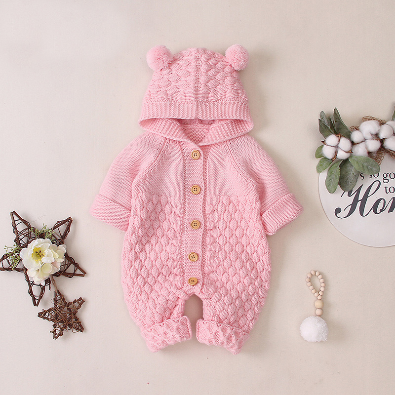 Baby Romper Autumn Winter Knitting Newborn Baby Boys Clothes Hooded Unisex Baby Clothes For Girls Jumpsuit Clothes 0 3 6 9 Month 201028