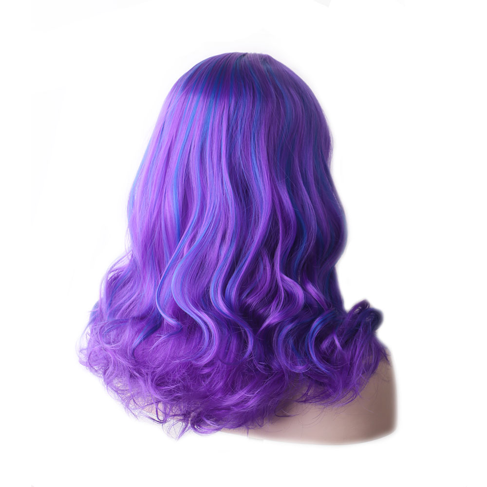 Midlle Hairline Natural Wig WoodFestival Purple Synthetic Hair Cosplay Wigs Women Ombre Wavy Colored Blue Medium Length
