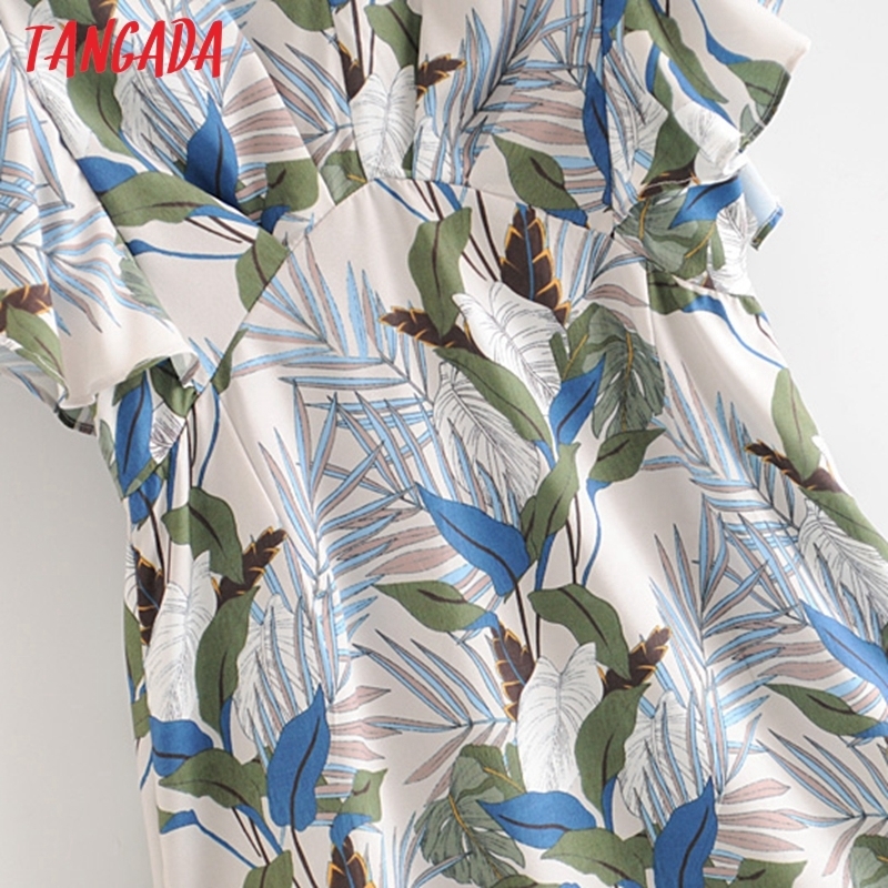 Tangada fashion women leaf print ruffles dress new arrival short Sleeve Ladies Summer Dress Vestidos AH67 T200613