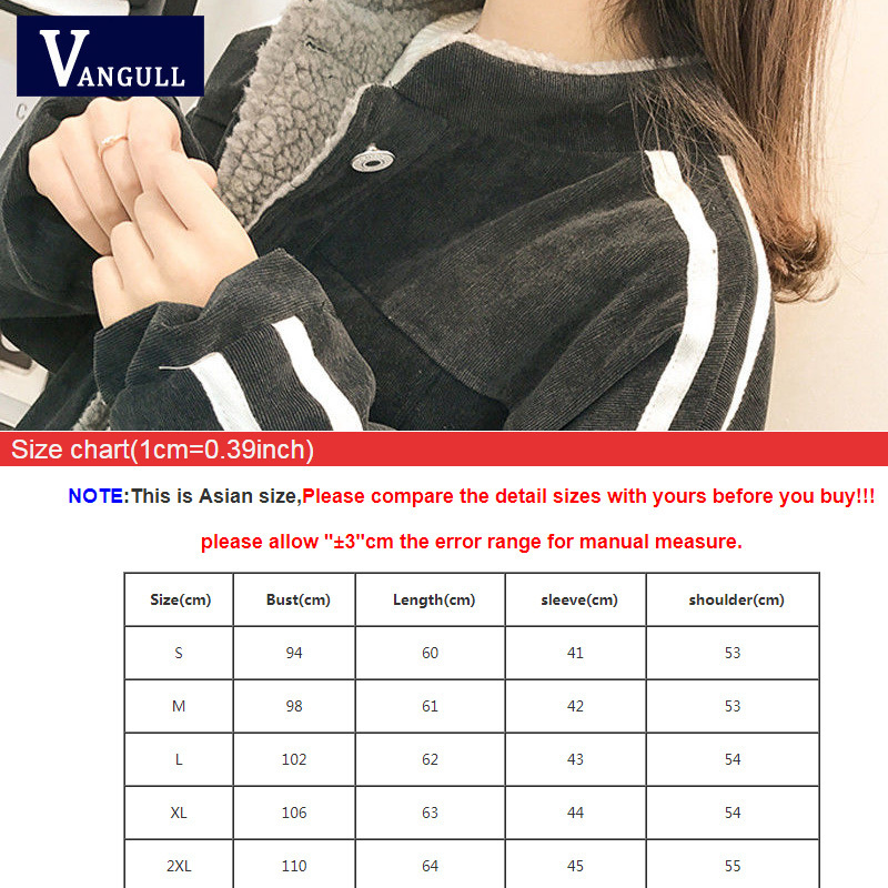 Vangull Women Jacket Winter New Cotton Lamb Velvet Thick Coat 2019 Autumn Casual Female Long Sleeve Side Striped Loose Outerwear T200111