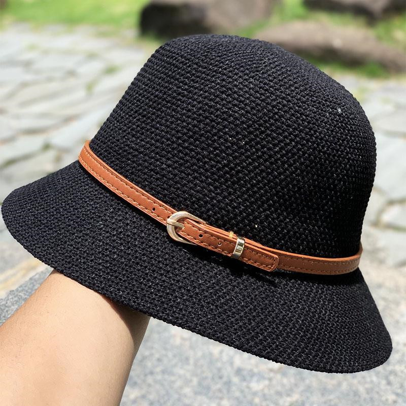 Belt Buckle Dome Caps Korean Style Sweet Beach Hats Outdoor Travel Wide Brim Hats