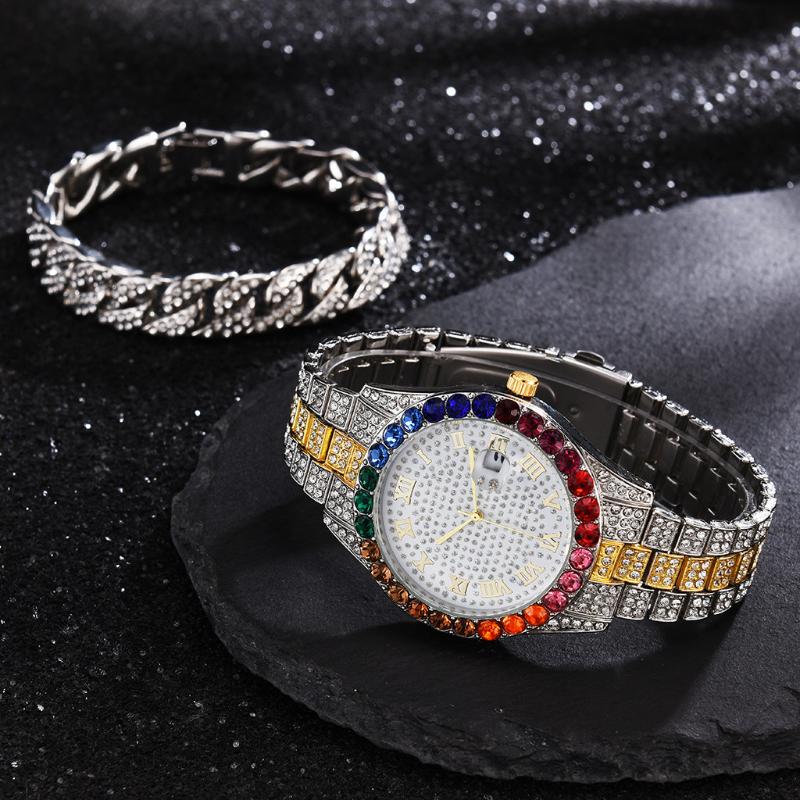 Wristwatches 2pcs/set Watch Bracelet For Women Cuban Chain Iced Out Luxury Colourful Jewelry Set Relojes Para Mujer, Slivery;brown
Wristwatches 2pcs/set Watch Bracelet For Women Cuban Chain Iced Out Luxury Colourful Jewelry Set Relojes Para Mujer, Slivery;brown