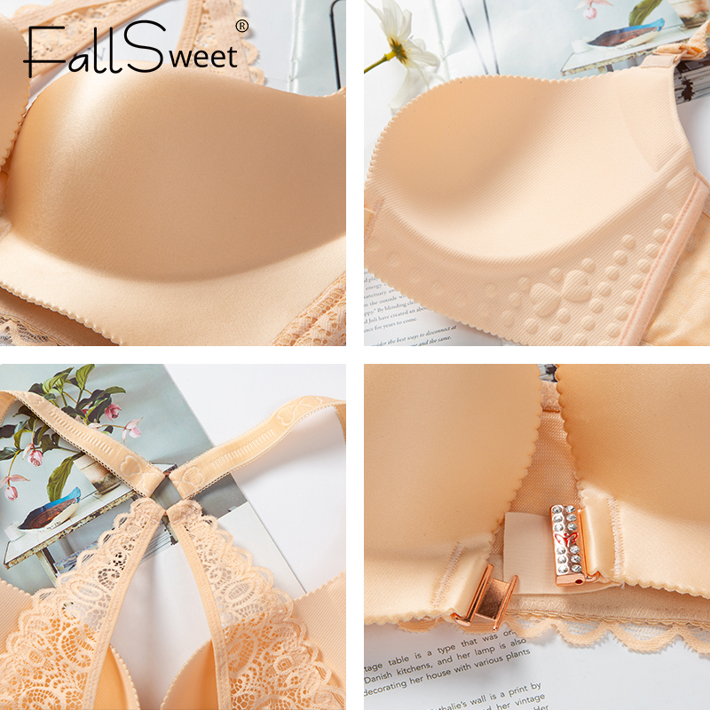 FallSweet Seamless Plus Size Bra Sexy Front Closure Underwear Womens Beatuy Lace Back Plunge Lingeire Wireless Bras for Women 201202