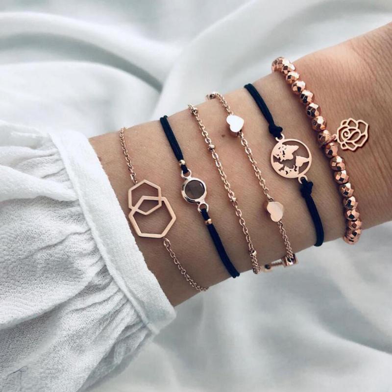 Charm Bracelets 6Pcs/Set Retro Heart Map Rose Flower Bracelet Bohemian Women Multi-layer Geometric Beaded Black Rope 2021
Charm Bracelets 6Pcs/Set Retro Heart Map Rose Flower Bracelet Bohemian Women Multi-layer Geometric Beaded Black Rope 2021
