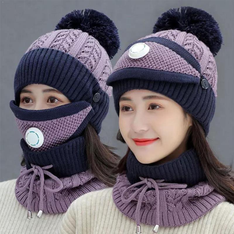 3 Pcs/set Winter Hats For Women With Breathing Mask Warm Pompoms Winter Hat Fur 2in1 Protective Knitted Hat Add Lined Girl I5D6 
3 Pcs/set Winter Hats For Women With Breathing Mask Warm Pompoms Winter Hat Fur 2in1 Protective Knitted Hat Add Lined Girl I5D6