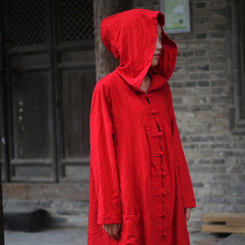 Johnature Women Hooded Trench Coat Fall New Button Pockets Brief Loose 5 Colour Linen Long Sleeve Vintage Coats 201211